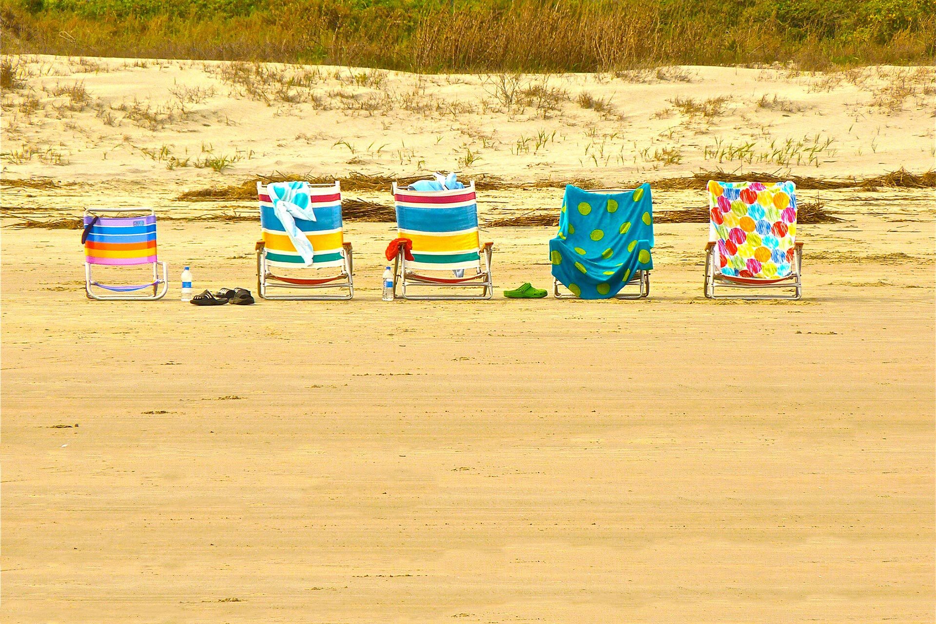 Beach Chairs lined up on the coast line